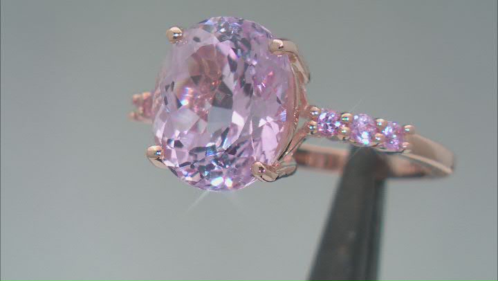 Kunzite With Pink Sapphire 10k Rose Gold Ring 5.49ctw Video Thumbnail