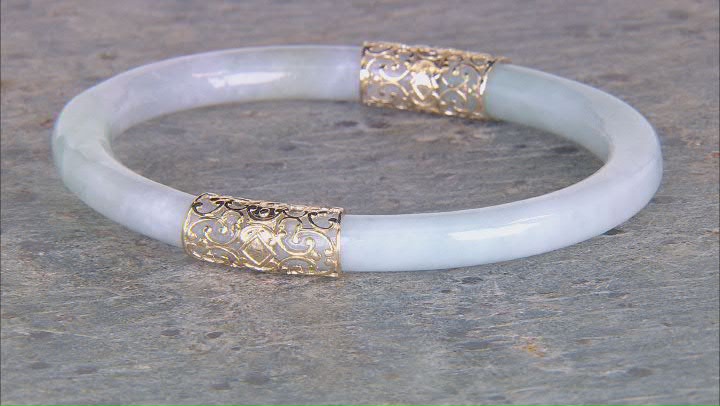 Green Jadeite 10k Yellow Gold Oval Bracelet Video Thumbnail