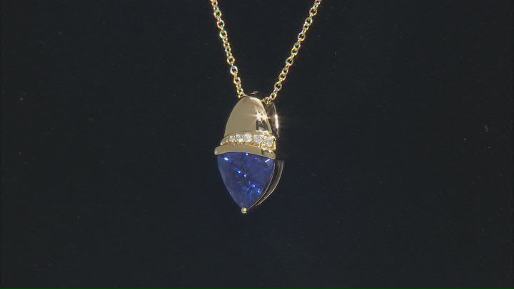 Blue Tanzanite With White Diamond 14k Yellow Gold Pendant With Chain 2.05ctw Video Thumbnail