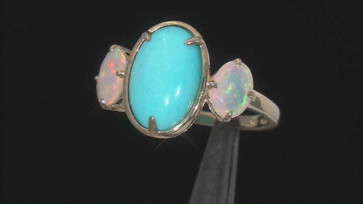 Blue Sleeping Beauty Turquoise With Ehtiopian Opal 10k Yellow Gold Ring 0.76ctw Video Thumbnail