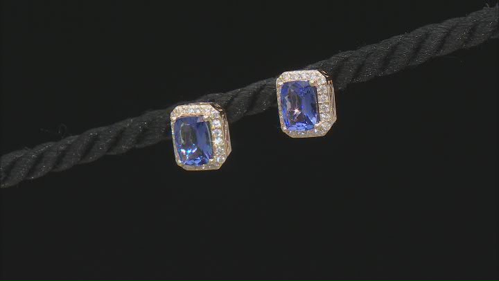 Cruise Ship Collection Blue Tanzanite With White Diamond 14K Yellow Gold Earrings 2.90ctw Video Thumbnail