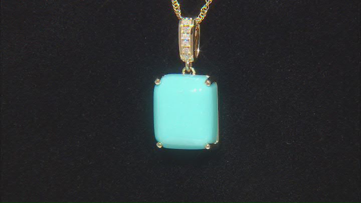 Blue Sleeping Beauty Turquoise With White Diamond 10k Yellow Gold Pendant With Chain 0.03ctw Video Thumbnail