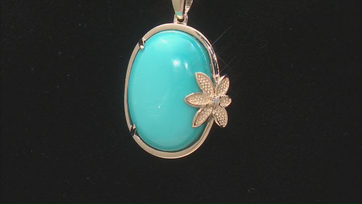 Blue Sleeping Beauty Turquoise With White Diamond 14k Yellow Gold Pendant With Chain 0.01ctw Video Thumbnail