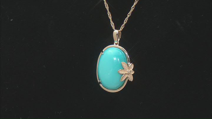 Blue Sleeping Beauty Turquoise With White Diamond 14k Yellow Gold Pendant With Chain 0.01ctw Video Thumbnail