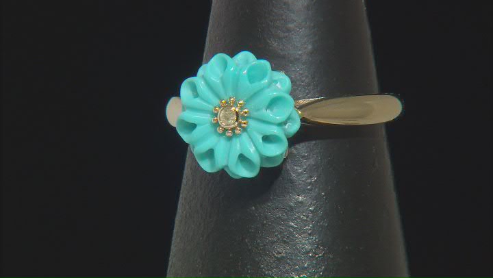 Blue Sleeping Beauty Turquoise With Yellow Diamonds 10k Yellow Gold Ring 0.02ctw Video Thumbnail