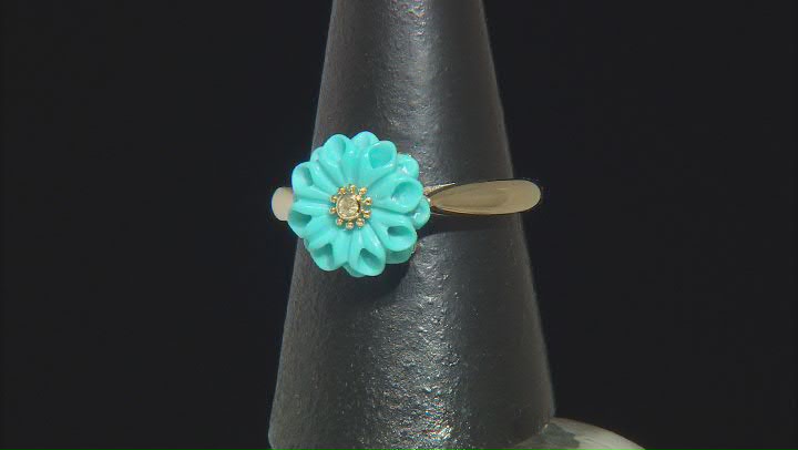 Blue Sleeping Beauty Turquoise With Yellow Diamonds 10k Yellow Gold Ring 0.02ctw Video Thumbnail