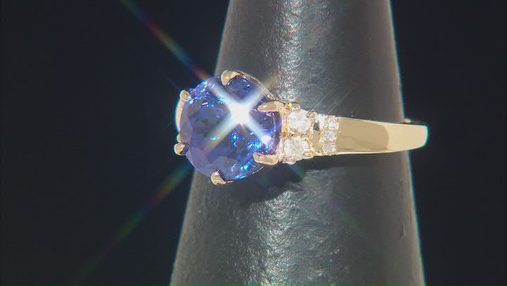 Blue Tanzanite With White Diamond 14k Yellow Gold Ring 2.88ctw Video Thumbnail
