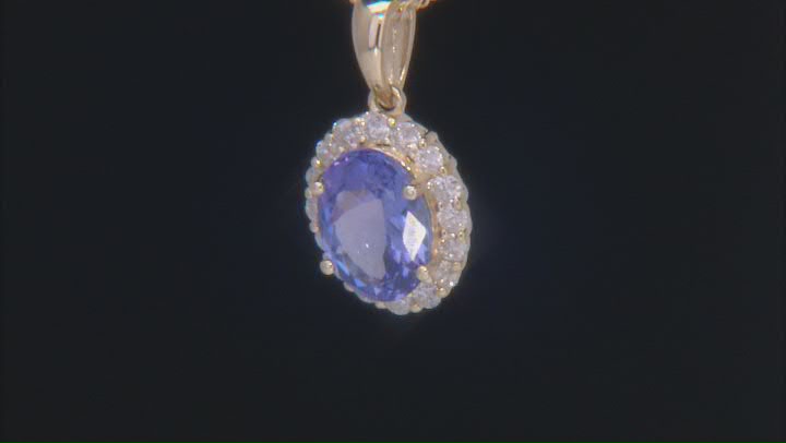 Blue Tanzanite With White Diamond 10k Yellow Gold Pendant With Chain 1.36ctw Video Thumbnail