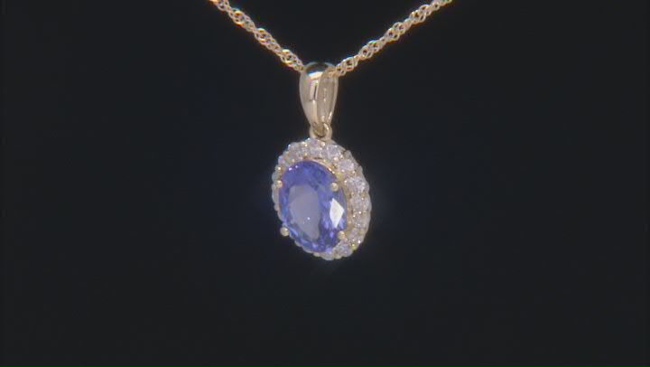 Blue Tanzanite With White Diamond 10k Yellow Gold Pendant With Chain 1.36ctw Video Thumbnail