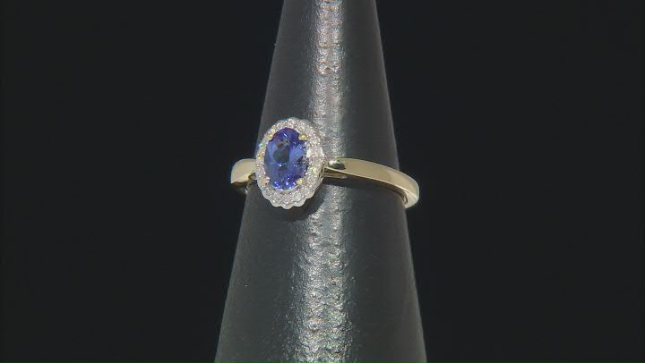 Blue Tanzanite With White Diamond 10k Yellow Gold Ring 0.81ctw Video Thumbnail