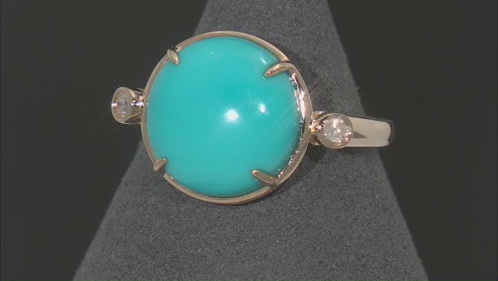 Blue Sleeping Beauty Turquoise With White Diamond 14k Yellow Gold Ring 3.86ctw Video Thumbnail