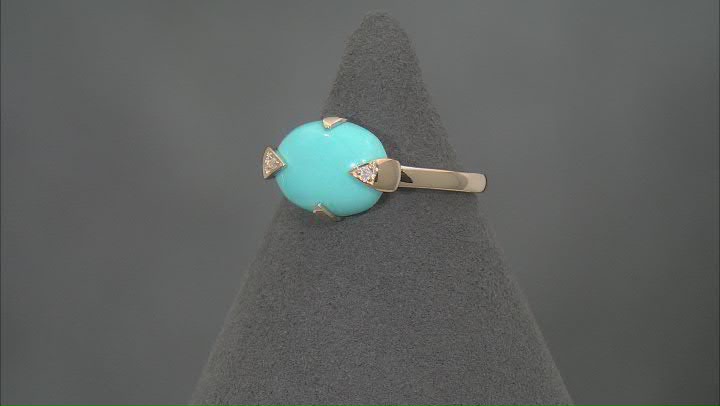 Blue Sleeping Beauty Turquoise With White Diamond Accent 14k Yellow Gold Ring 0.01ctw Video Thumbnail