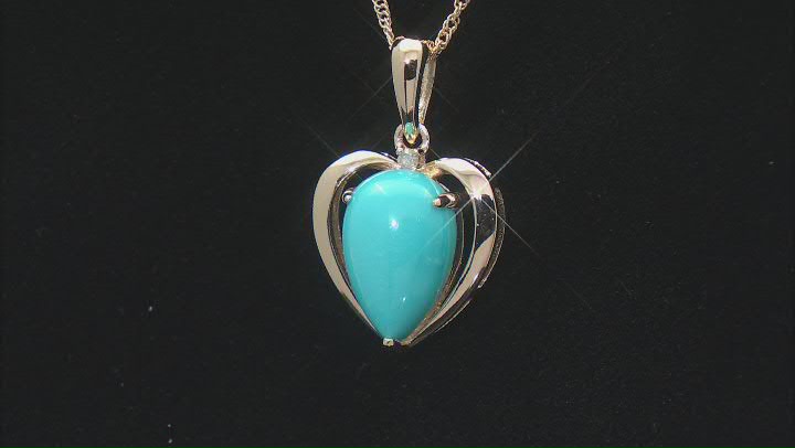 Sleeping Beauty Turquoise With White Diamond 10k Yellow Gold Pendant With Chain 0.01ct Video Thumbnail