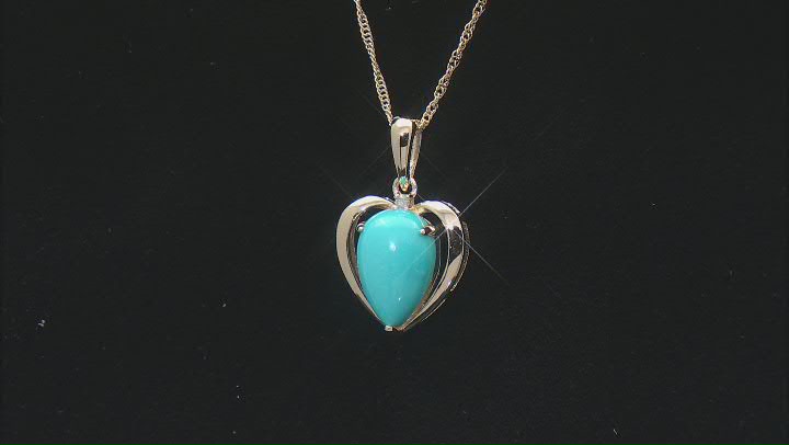 Sleeping Beauty Turquoise With White Diamond 10k Yellow Gold Pendant With Chain 0.01ct Video Thumbnail