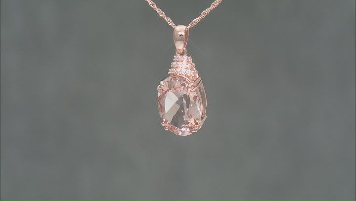 Peach Morganite With White Diamond 10k Rose Gold Pendant With Chain 5.08ctw Video Thumbnail