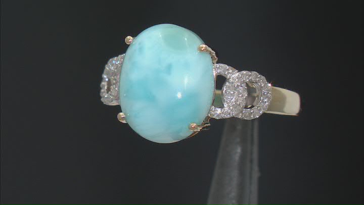 Larimar With White Dimaond 10k Yellow Gold Ring 0.13ctw Video Thumbnail