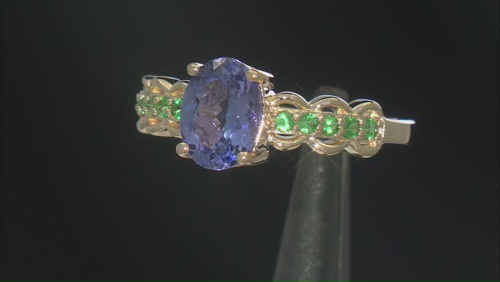 Blue Tanzanite With Green Tsavorite 10k Yellow Gold Ring 1.23ctw Video Thumbnail