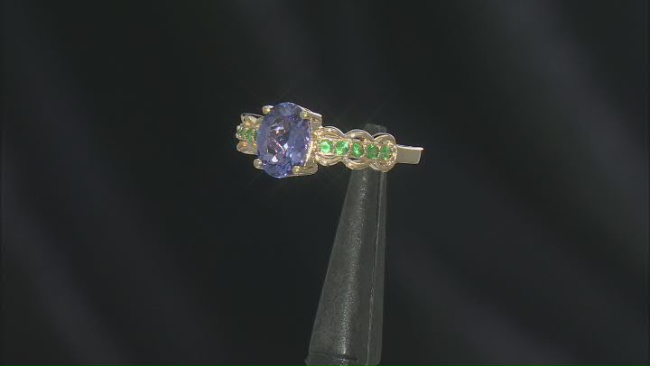 Blue Tanzanite With Green Tsavorite 10k Yellow Gold Ring 1.23ctw Video Thumbnail