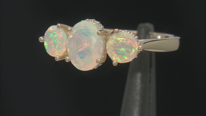 Ethiopian Opal With White Diamond 10k Yellow Gold Ring 1.21ctw Video Thumbnail