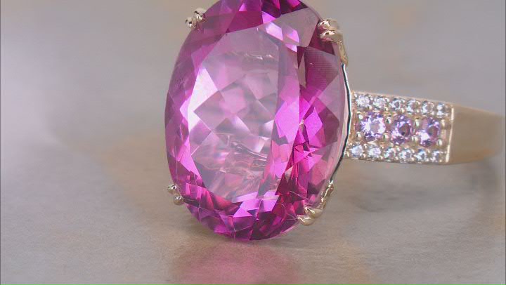 Pink Topaz With Pink Sapphire With White Zircon 10k Yellow Gold Ring 10.14ctw Video Thumbnail