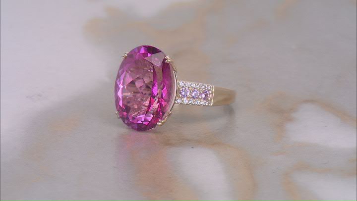 Pink Topaz With Pink Sapphire With White Zircon 10k Yellow Gold Ring 10.14ctw Video Thumbnail