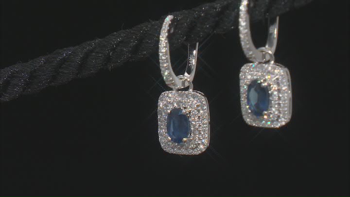 Blue Sapphire With White Diamond Rhodium Over 14k White Gold Earrings 1.51ctw Video Thumbnail