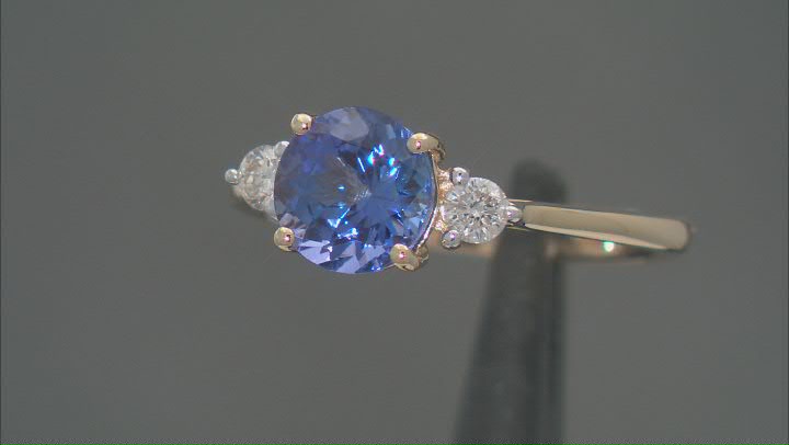Blue Tanzanite With White Diamond 18k Yellow Gold Ring 1.53ctw Video Thumbnail