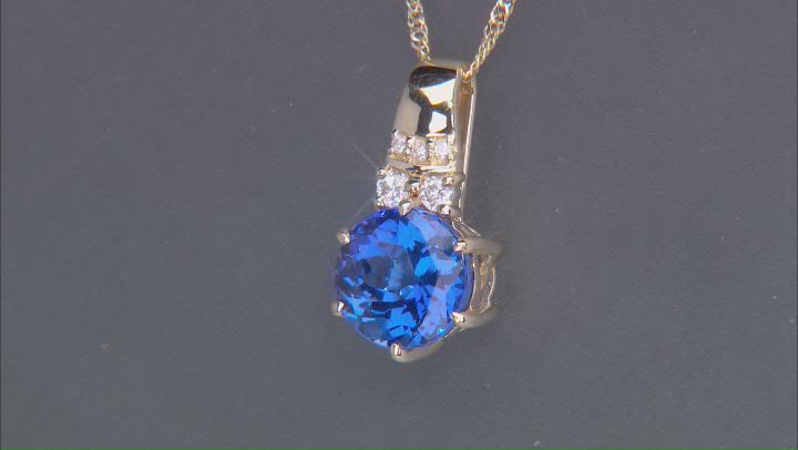 Tanzanite With White Diamond 14k Yellow Gold Pendant With Chain 2.00ctw Video Thumbnail