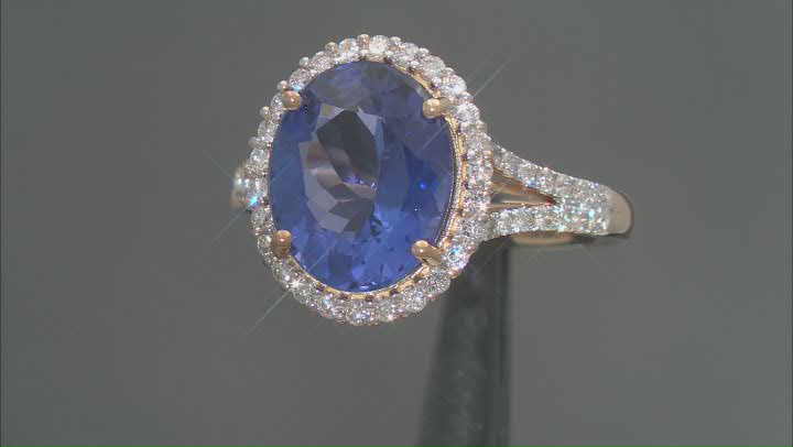Blue Tanzanite with White Diamond 18k Yellow Gold Ring 5.00ctw Video Thumbnail