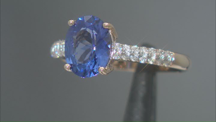 Blue Tanzanite with White Diamond 14k Yellow Gold Ring 1.95ctw Video Thumbnail
