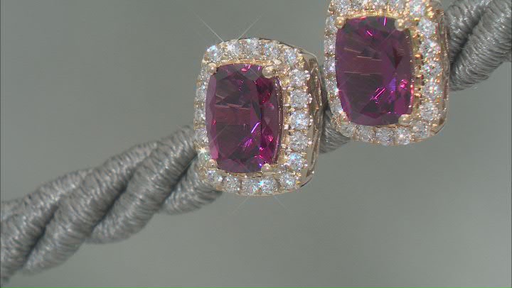 Grape Color Garnet With White Diamond 14k Yellow Gold Earrings 3.20ctw Video Thumbnail