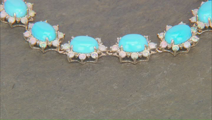 Sleeping Beauty Turquoise, Ethiopian Opal, Diamond, Illusion Beads 10k Yellow Gold Bracelet 0.22ctw Video Thumbnail