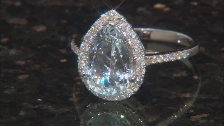 Aquamarine With White Diamond Rhodium Over 14k White Gold Ring 3.85ctw Video Thumbnail