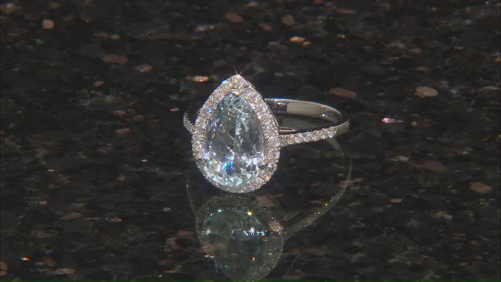 Aquamarine With White Diamond Rhodium Over 14k White Gold Ring 3.85ctw Video Thumbnail
