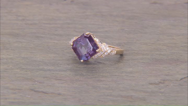 Blue Lab Created Alexandrite With White Diamond 14k Yellow Gold Ring 4.75ctw Video Thumbnail