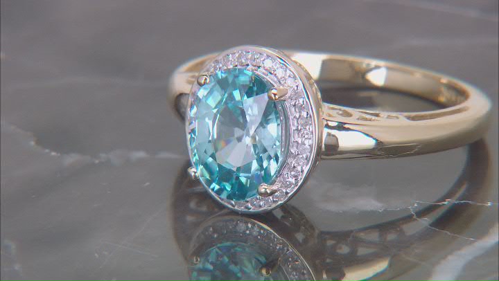 Blue Zircon With White Diamond 10k Yellow Gold Ring 2.69ctw Video Thumbnail