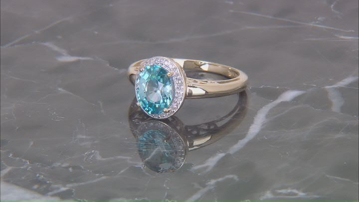 Blue Zircon With White Diamond 10k Yellow Gold Ring 2.69ctw Video Thumbnail