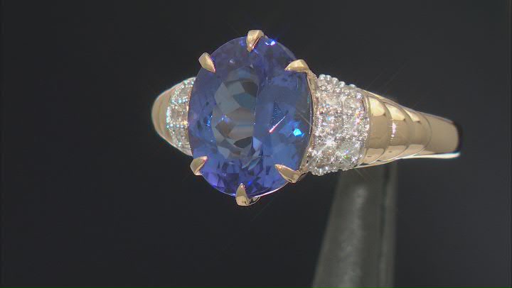 Blue Tanzanite With White Diamond 18k Yellow Gold Ring 3.75ctw Video Thumbnail