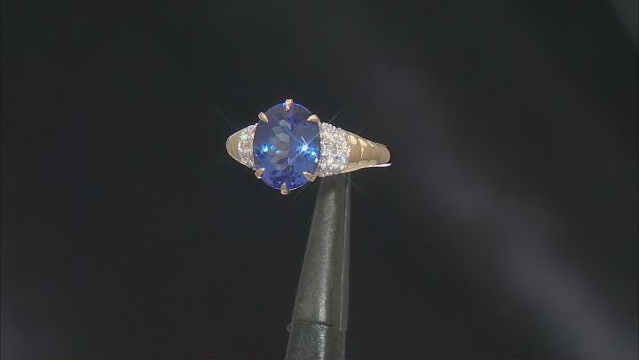 Blue Tanzanite With White Diamond 18k Yellow Gold Ring 3.75ctw Video Thumbnail