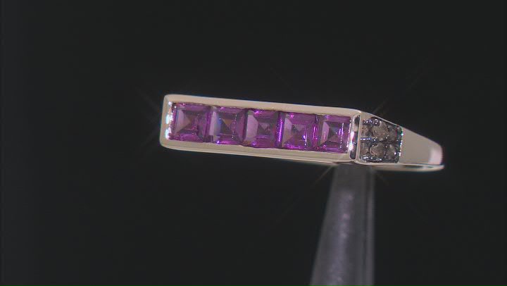 Grape Color Garnet With Champagne Diamond 10k Yellow Gold Ring 1.09ctw Video Thumbnail