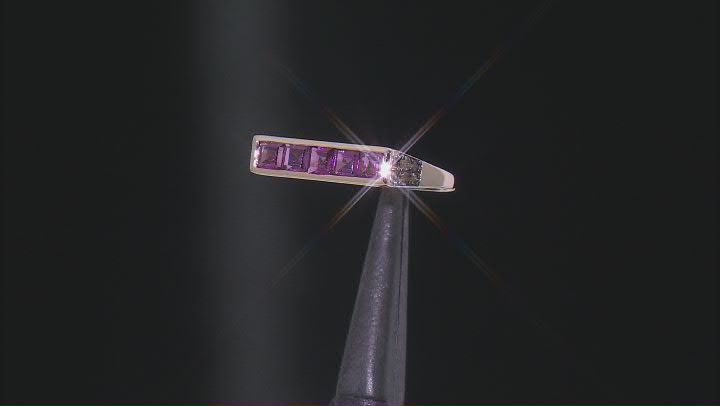 Grape Color Garnet With Champagne Diamond 10k Yellow Gold Ring 1.09ctw Video Thumbnail