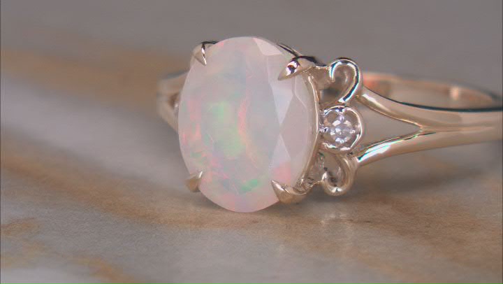 White Ethiopian Opal With White Diamond 10k Yellow Gold Ring 1.39ctw Video Thumbnail