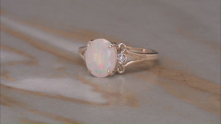 White Ethiopian Opal With White Diamond 10k Yellow Gold Ring 1.39ctw Video Thumbnail