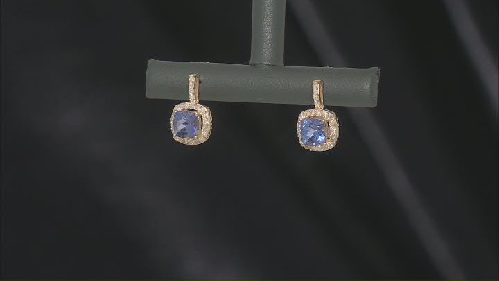 Blue Tanzanite With White Diamond 10k Yellow Gold Earrings 1.14ctw Video Thumbnail