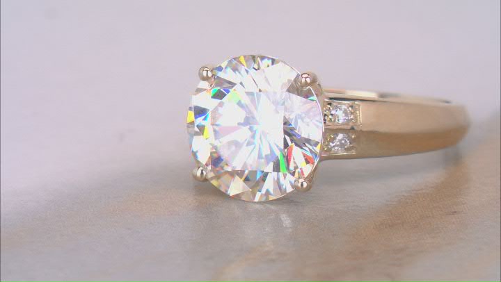 White Strontium Titanate With White Moissanite 10k Yellow Gold Ring 4.79ctw Video Thumbnail