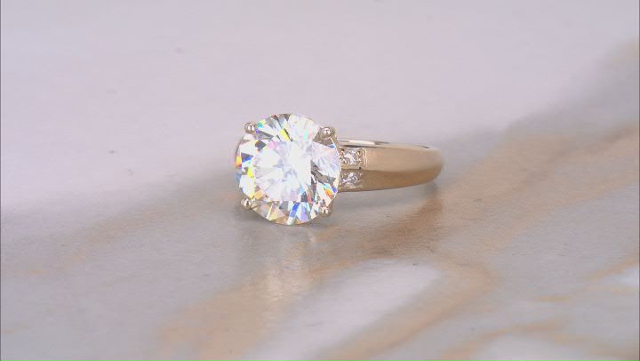 White Strontium Titanate With White Moissanite 10k Yellow Gold Ring 4.79ctw Video Thumbnail