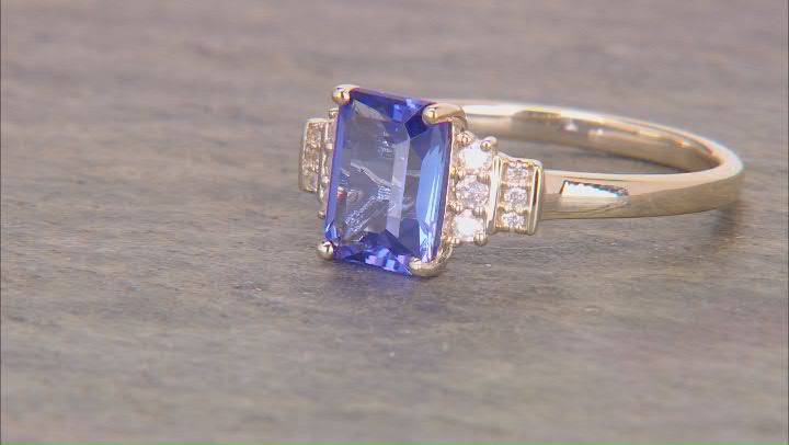 Blue Tanzanite With White Diamond 10k Yellow Gold Ring 1.69ctw Video Thumbnail