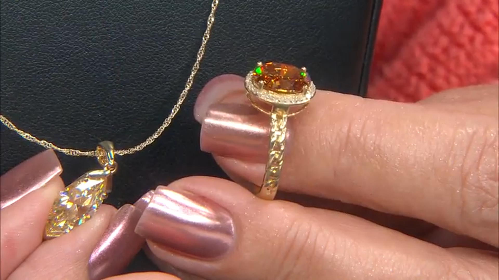 Cognac Strontium Titanate With White Diamond 10k Yellow Gold Halo Ring 3.45ctw Video Thumbnail