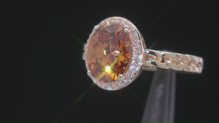 Cognac Strontium Titanate With White Diamond 10k Yellow Gold Halo Ring 3.45ctw Video Thumbnail