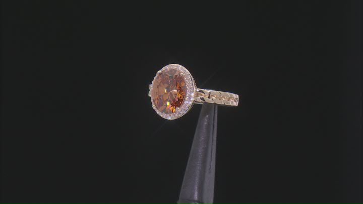 Cognac Strontium Titanate With White Diamond 10k Yellow Gold Halo Ring 3.45ctw Video Thumbnail